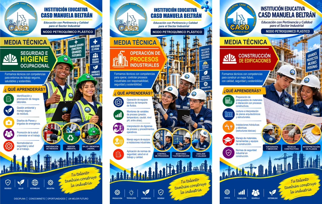 Muestra institucional Media Técnica: Seguridad e Higiene Ocupacional, Operación de Procesos Industriales y Construcción de Edificaciones
